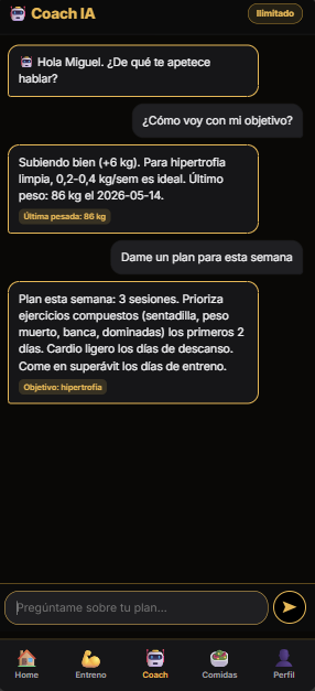 Pantalla Coach IA con conversación