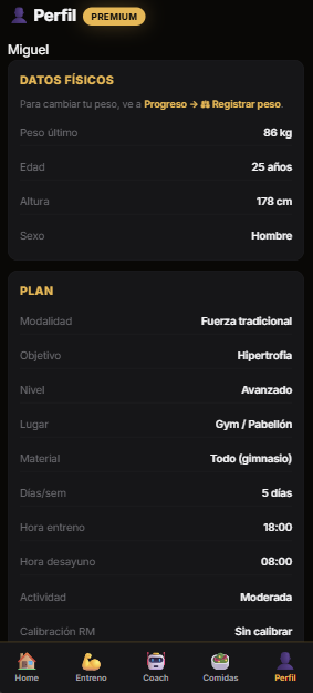 Pantalla Perfil del usuario